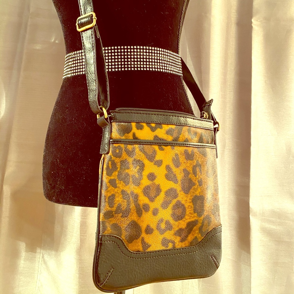 Bueno Leather Cheetah Print Crossbody Bag